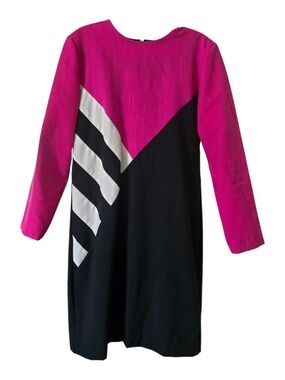 Vintage 80s Bedford Fair Geometric Colorblock Shift Dress